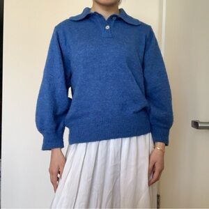 Mango Cobalt Blue Knit Long-Sleeve Polo Sweater